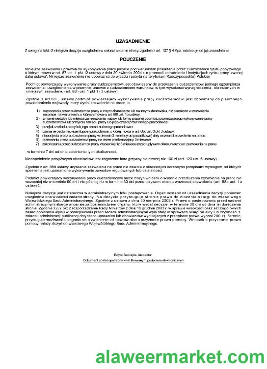 Poland foreigner work certificate page 2
